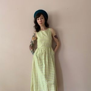 Yellow & Tan Midi Linen Dress